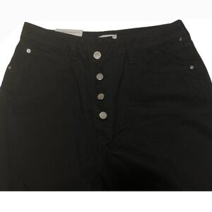 WeWoreWhat Crossover Straight Leg Jeans Button Fly High Waist Black Pant Size 28